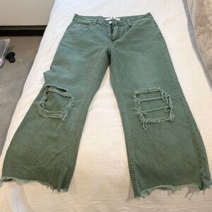 Altar'd State Olive Distressed Flare Jeans